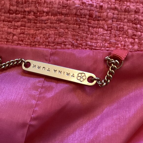 Trina Turk Blazer‎ Jacket Size 6 Tammie Tweed Fringe Trim Coral Orange - Picture 8 of 10